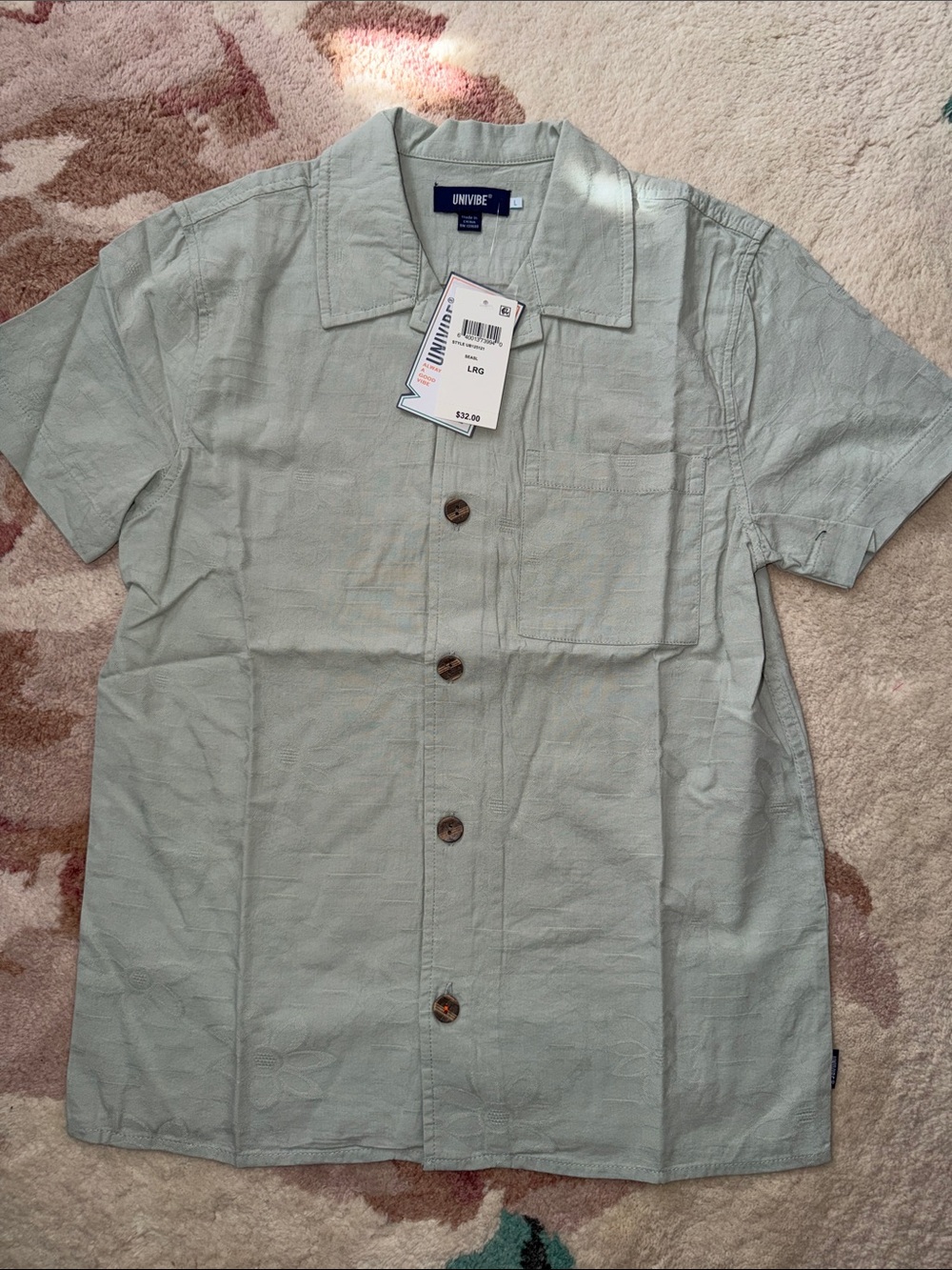 NEW Univibe Short-Sleeve Button-Down Shirt in Sage